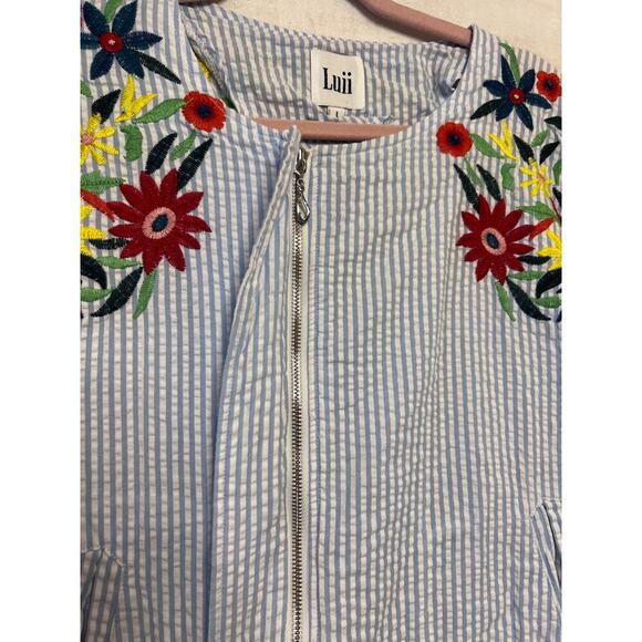 Luii Seersucker Lightweight Jacket Floral Emb. Size LG - Picture 2 of 10